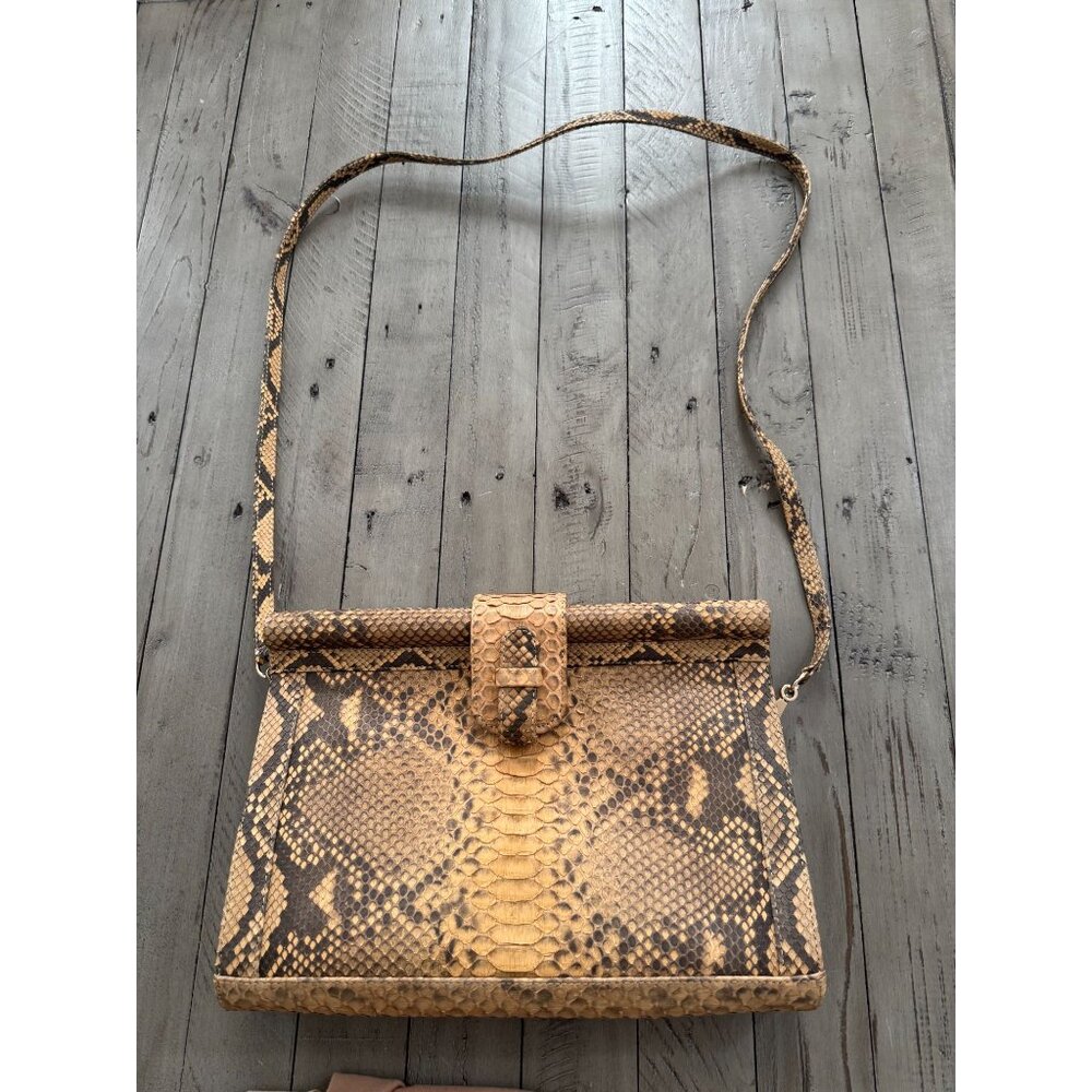 Ximena Kavalekas Python Leather Embossed Crossbody Convertible Clutch Bag